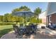 Enjoy outdoor dining on the patio with views of the backyard pond and landscaping at 1487 Brook Mill Ct, Carmel, IN 46032