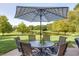 Enjoy outdoor dining on the patio with views of the backyard pond and landscaping at 1487 Brook Mill Ct, Carmel, IN 46032