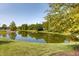 Beautiful view of the pond and landscaping in the backyard at 1487 Brook Mill Ct, Carmel, IN 46032