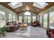 Inviting sunroom with skylights, wood paneling, and plenty of natural light at 1487 Brook Mill Ct, Carmel, IN 46032