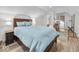 Bright bedroom with hardwood floors, bedside tables, and access to an adjoining bathroom at 9943 Irishman'S Run Ln, Zionsville, IN 46077