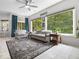 A cozy living room area with natural light, comfortable seating, and backyard views through large windows at 9943 Irishman'S Run Ln, Zionsville, IN 46077