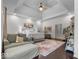 Spacious main bedroom with a tray ceiling, sitting area, and a king bed at 9943 Irishman'S Run Ln, Zionsville, IN 46077