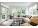 Bright living room with a large sectional sofa, floor lamp, and views of a tree-filled yard at 729 Greenford N Trl, Carmel, IN 46032