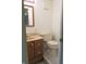 Standard bathroom showcasing a toilet and a vanity with wood finish cabinets at 431 Vestal Rd, Plainfield, IN 46168
