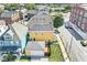 Aerial view of a charming yellow house with a fenced backyard and detached garage at 1019 Central Ave, Indianapolis, IN 46202