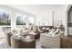Open-concept living room with large windows, stylish furniture, and a cozy fireplace at 11896 Spring Mill Rd, Carmel, IN 46032