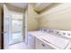 Laundry room featuring modern washing machine and dryer with direct access to kitchen at 1463 Hamilton Dr, Greenwood, IN 46143