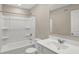 Bright bathroom featuring a shower-tub combination and a white single sink vanity at 413 Onset Way, Westfield, IN 46074