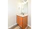 A half-bath includes a wood vanity and wood-look flooring at 12912 Broncos Dr, Fishers, IN 46037