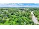 An aerial view showing a lush, green, residential area with houses bordering a tranquil river at 2505 Riverside Dr, Columbus, IN 47201