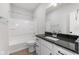 Bathroom with white vanity, granite countertop and a tub shower combo at 804 James William Ln, Westfield, IN 46074