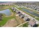Expansive aerial view of a neighborhood with ponds, green spaces, and well-maintained homes on a sunny day at 1775 Beyers St, Fortville, IN 46040