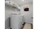 Efficient laundry room with modern washer and dryer, complemented by storage shelves and neutral decor at 1775 Beyers St, Fortville, IN 46040