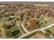 Expansive aerial shot of homes nestled among colorful fall foliage, showcasing a peaceful and secluded community at 5528 Lincoln Rd, Martinsville, IN 46151