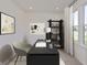 Modern office space features a sleek black desk, stylish shelving, and abundant natural light at 1105 Gatewick Ct, Greenwood, IN 46143