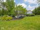 Green backyard with mature trees and access to a swimming pool at 5784 N 600 E, Greenfield, IN 46140