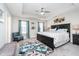 Spacious main bedroom with tray ceiling, ceiling fan, and calming blue accents at 7282 Zanesville Rd, Carmel, IN 46033