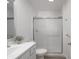 Clean bathroom with a shower and white vanity at 1501 Coen Ct, Columbus, IN 47201