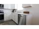 White cabinets, stainless steel dishwasher, and marble countertops at 1501 Coen Ct, Columbus, IN 47201