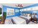 A bright bedroom with a large bed, big windows, and blue walls at 11736 Grazing Ln, Indianapolis, IN 46239