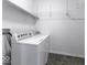 Bright laundry room, washer, dryer, and shelving at 4326 Switchgrass Way, Indianapolis, IN 46237