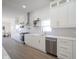 White kitchen with stainless steel appliances and gold hardware at 560 Jefferson Ave, Indianapolis, IN 46201