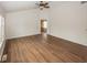 Large primary bedroom with vaulted ceilings and a ceiling fan at 11704 Gray Eagle Dr, Fishers, IN 46037