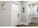 Stylish entryway featuring a white door, modern decor, and wood-look flooring, creating a welcoming ambiance at 545 Fletcher Ave, Indianapolis, IN 46203