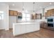 Kitchen with a large island, stainless appliances, tile backsplash, pendant lighting, and wood floors at 19566 Wood Farm Pl, Westfield, IN 46074