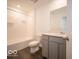 Modern bathroom boasting a shower/tub combo and a single sink vanity at 1567 Hanover St, Danville, IN 46122
