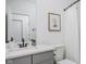 Simple bathroom with single vanity and white toilet at 1825 N New Jersey St, Indianapolis, IN 46202