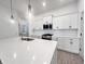 Bright kitchen featuring stainless steel sink in center island, pendant lights, white cabinets, and stainless appliances at 537 Gilder Dr, Carmel, IN 46032