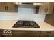 Close-up of the kitchen's gas range and quartz countertops, complemented by modern cabinetry at 6596 Dogwood Dr, McCordsville, IN 46055