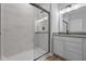 Modern bathroom featuring a glass-enclosed shower and sleek vanity with great lighting at 3509 Wrangler Dr, Bargersville, IN 46106