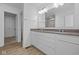 Bathroom features large vanity with double sinks, a large mirror, and modern fixtures at 6114 Paperbark Way, Indianapolis, IN 46259