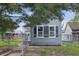 Charming blue house with black shutters and fenced yard surrounded by trees at 2218 N Arsenal Ave, Indianapolis, IN 46218