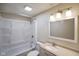 Clean bathroom with white bathtub, shower, vanity, and mirror at 23 Trails End St, Greenwood, IN 46142