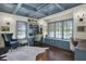 Stylish office with built-in bookshelves, coffered ceilings, and a window seat for relaxing at 3441 S Overlook Pass, New Palestine, IN 46163