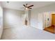 Spacious bedroom features neutral walls and carpet, a ceiling fan and great light at 3538 Heathcliff Ct, Westfield, IN 46074