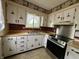 Cozy kitchen featuring white cabinets, butcher block countertops, and stainless steel appliances at 801 Spring Valley Dr, Indianapolis, IN 46231