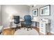 Bright home office featuring dual desks, modern decor, and an ergonomic setup at 10866 Flower Mound Pl, Fishers, IN 46037