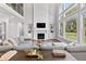 Bright living room features a fireplace, built-ins, and large windows with views of the landscaped lawn at 78 Chatham Brook Dr, Westfield, IN 46074