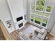 Lofted living room with fireplace, large windows, hardwood floors, and stylish decor at 78 Chatham Brook Dr, Westfield, IN 46074