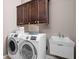 Main floor laundry room with washer, dryer, and additional cabinets at 1415 Birdsong Dr, Westfield, IN 46074