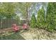 Tranquil backyard setting with mature trees, lush foliage, and a peaceful area for outdoor seating and relaxation at 10406 Corning Way, Fishers, IN 46038