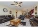 Relaxing living room with leather furniture and a fireplace at 6023 Twyckenham Dr, Indianapolis, IN 46236