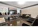 Basement living room featuring a large TV, comfortable seating, and windows at 4601 N Legacy Dr, Muncie, IN 47304