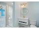 Modern bathroom with floating vanity and walk-in shower at 10901 Brigantine Dr, Indianapolis, IN 46256