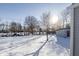 Snowy backyard with shed and mature trees at 2833 Hervey St, Indianapolis, IN 46203